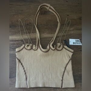 NWT Urban Outfitters Beige and Brown Distressed Halter Tank Top